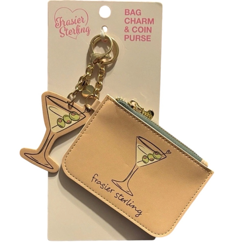 Frasier Sterling Tan Coin Purse with Martini Charm New With Tags
